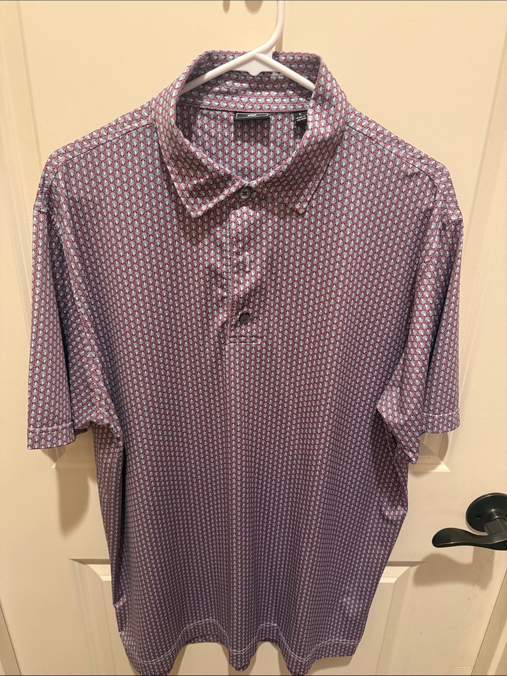 FootJoy Men's Polo in Burgundy and Light Blue Geometric